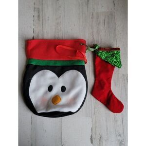 Penguin face stocking mini mistletoe set Xmas home decor